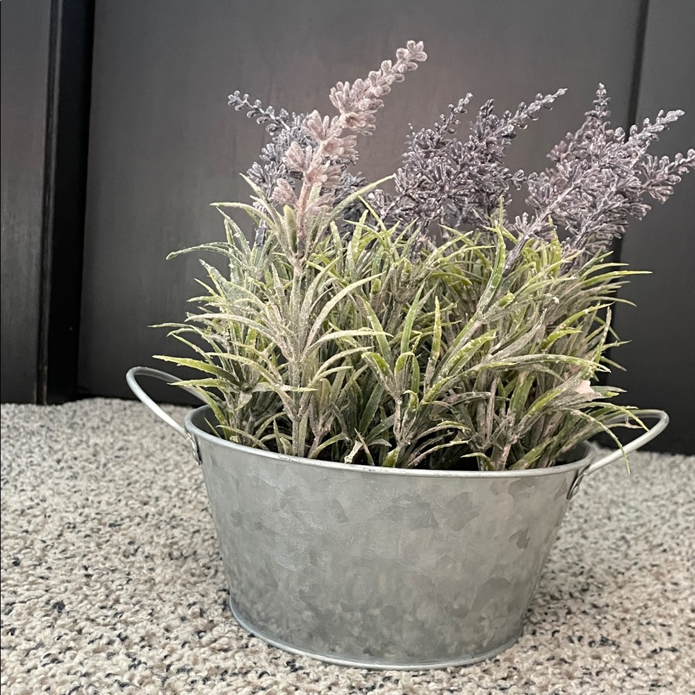 Lavender and Greenery in Galvanized Planter